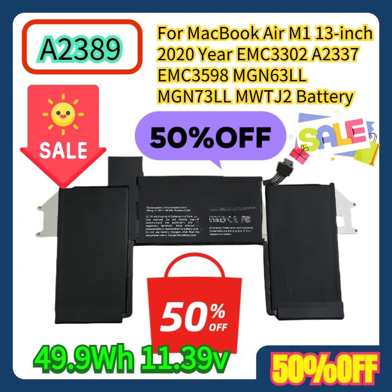 

For MacBook Air M1 13-inch 2020 Year EMC3302 A2337 EMC3598 MGN63LL MGN73LL MWTJ2 A2389 Battery