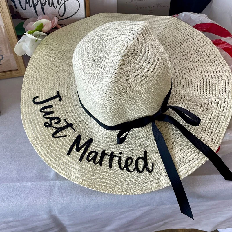 just married floppy Sun hat honeymoon Vacation summer beach Mountain wedding bridal shower Bachelorette party bride wife gift