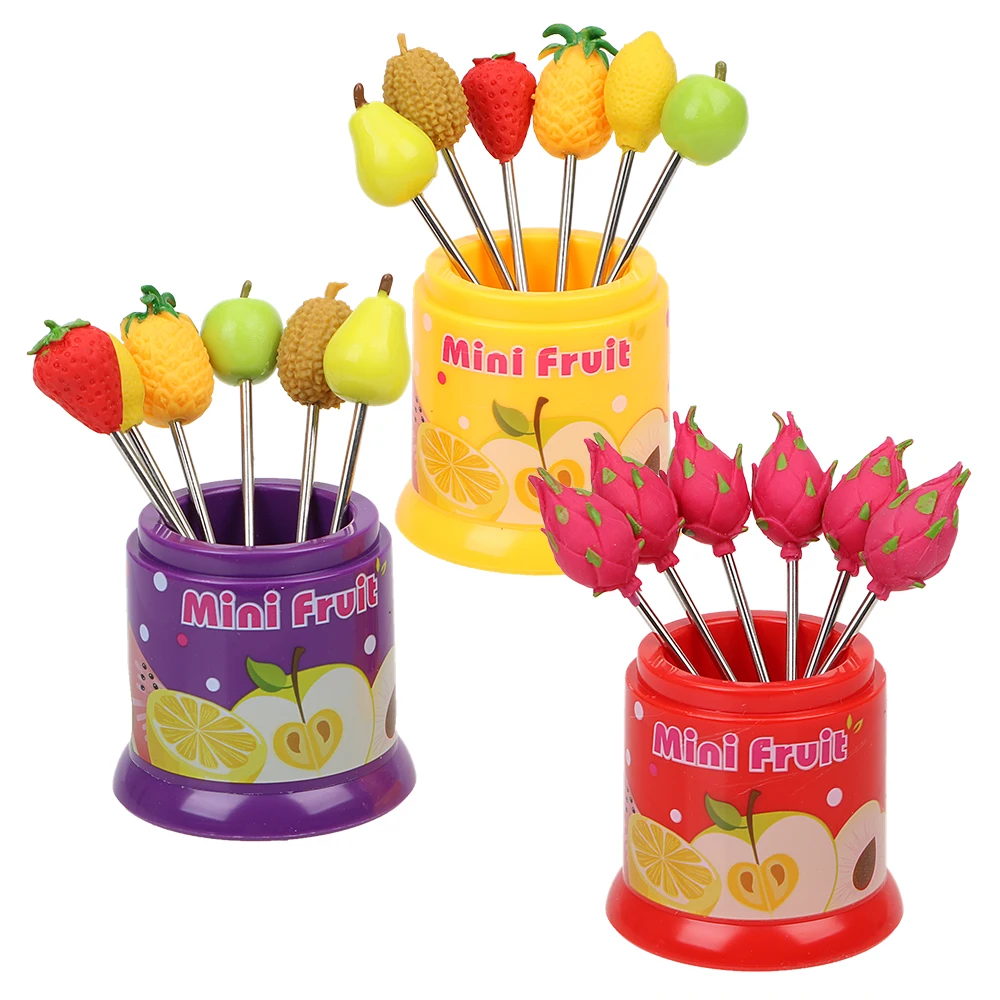 Tableware Cute Stainless Steel Snack Cake Dessert Food Fork Fruit Pattern Fruit Fork 6Pcs/Set Creative