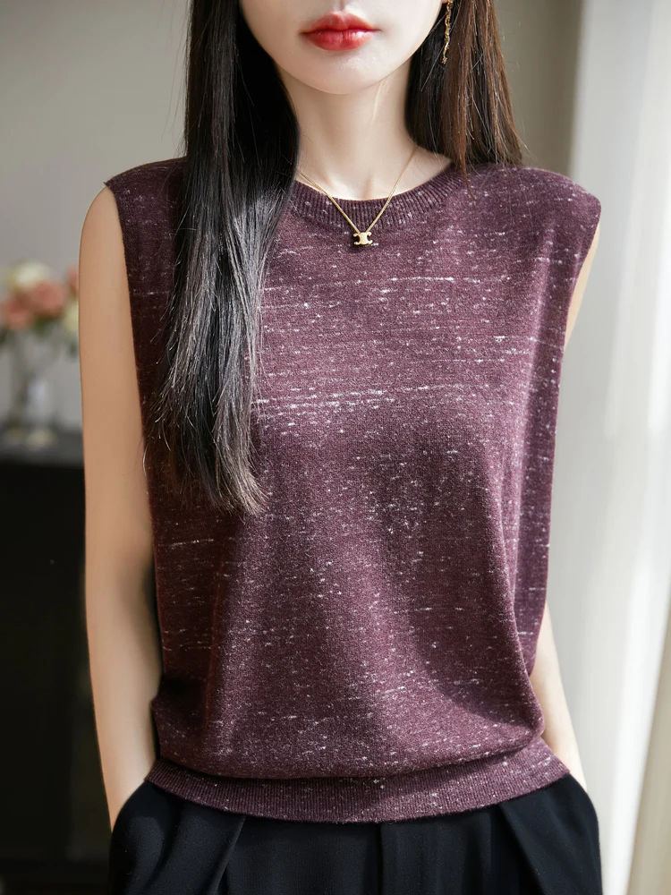 

Sl round Ne Svel Color Dot Knitted Vest Women's New 2025 Soft Comfortable Linen Blend Casual Wear Outerwear