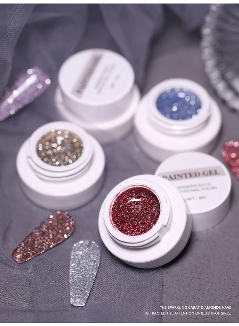 Vendeeni 6 Farben Glitzer-Broken-Diamond-Gel-Nagellack, semi-permanenter, reflektierender UV-Gel-Lack, TPO HEMA-frei – Detail 5