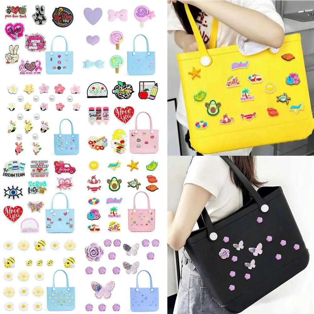 Juego de dijes de resina para bolsos Bogg, mariposa, perlas, flores, accesorios para bolsos de playa, adornos de hebilla de bolsa de dibujos animados para bolsa Bogg, 1 Juego