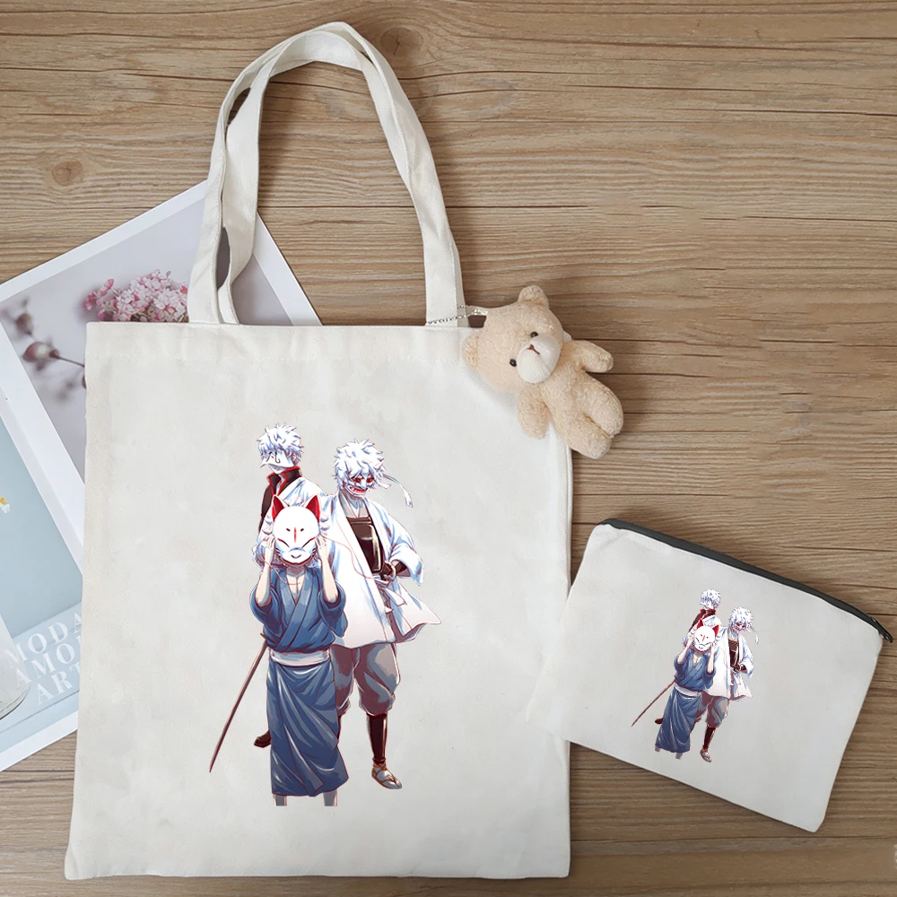 

Набор из 3-х сумок-шопперов с принтом Gintama: Кагура, Камуи, Хиджиката Тоширо, в стиле аниме и манга, унисекс