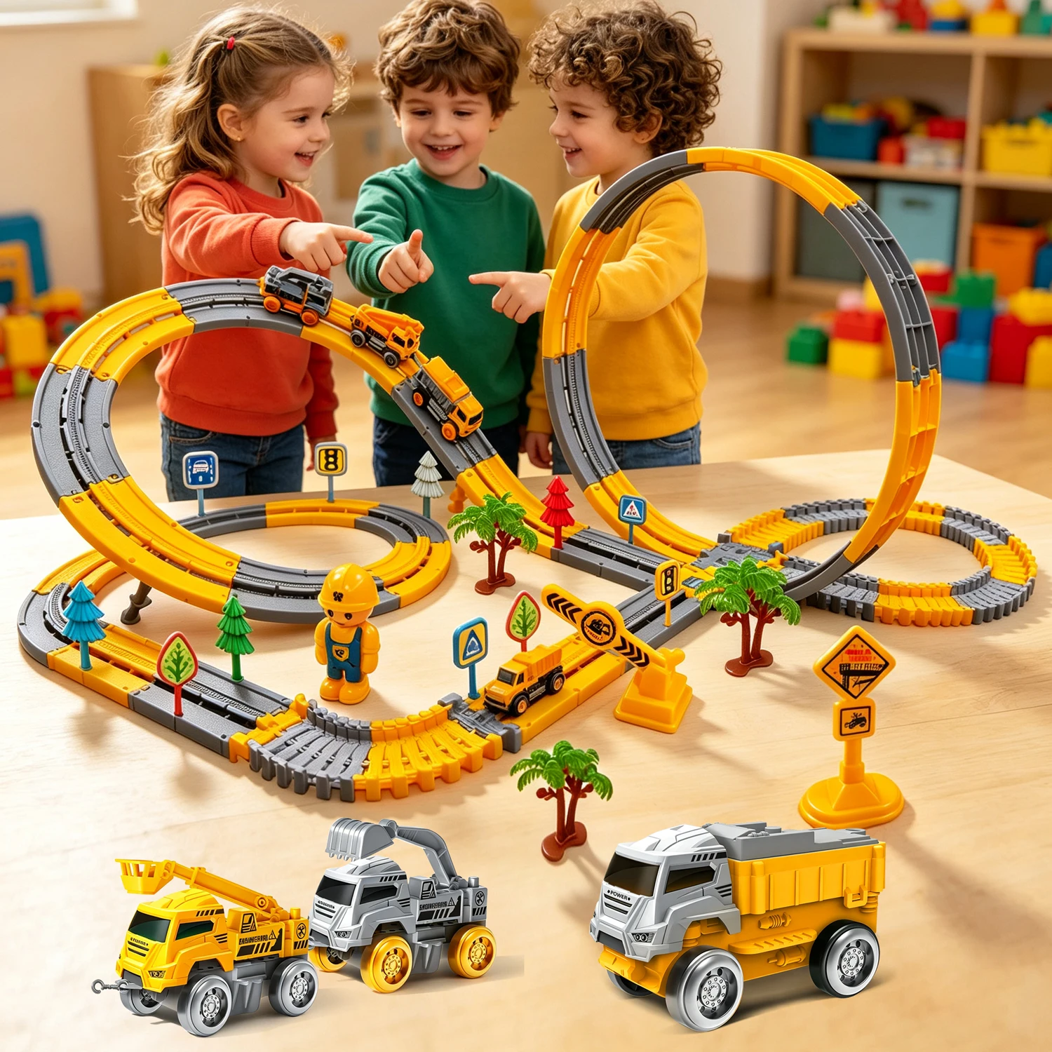 360 Degree Rotation 3D Circular Track Car DIY Assembly Stunt Rail Car Kids Racing Track Toy Birthday Gift