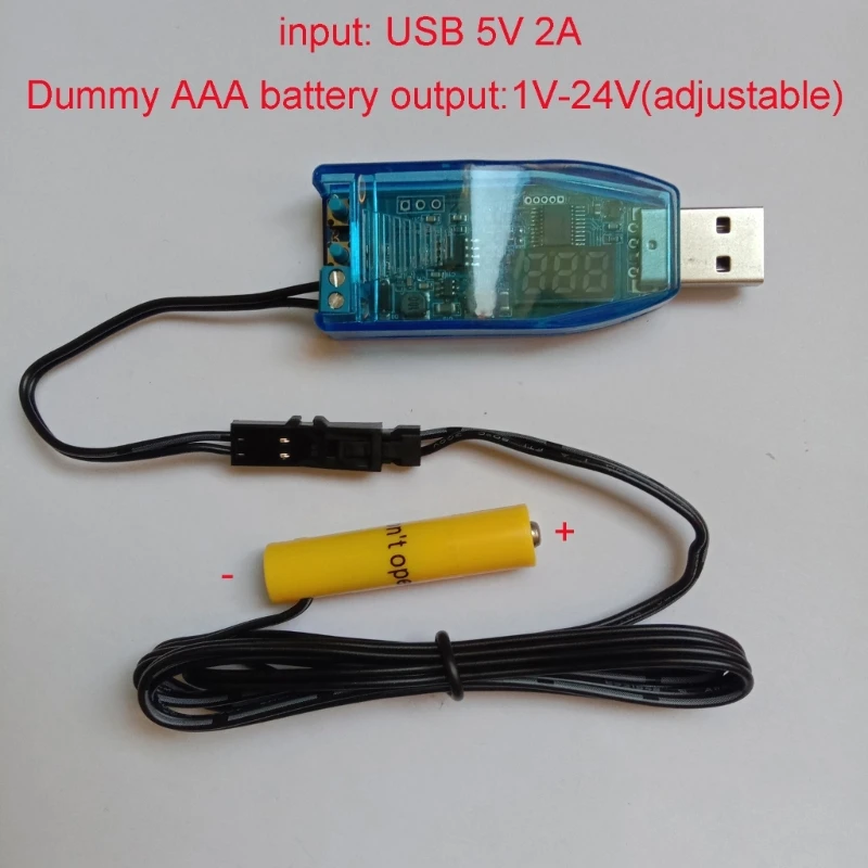 Uniwersalny 1m USB do 1.5V 3V 4.5V 6V 12V 24V AA AAA C D rozmiar USB imitacja baterii kabel zasilający do radia wentylator z lampką LED zabawka