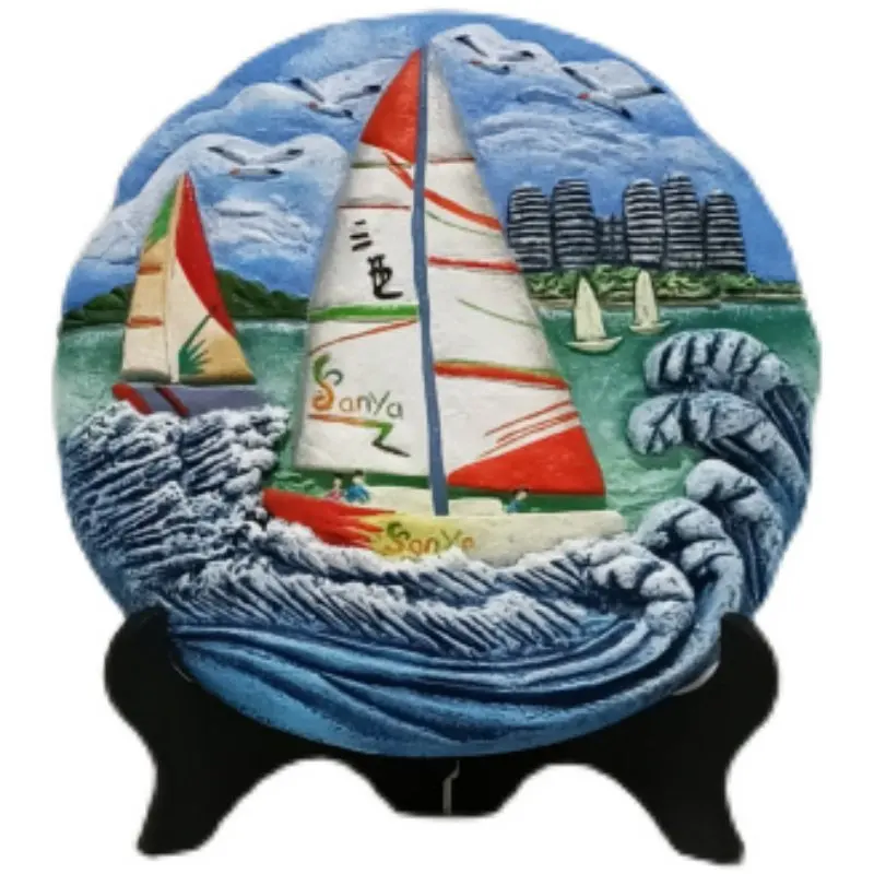 Painted relief sailboat handicrafts ornaments home art decorative painting accompaniment