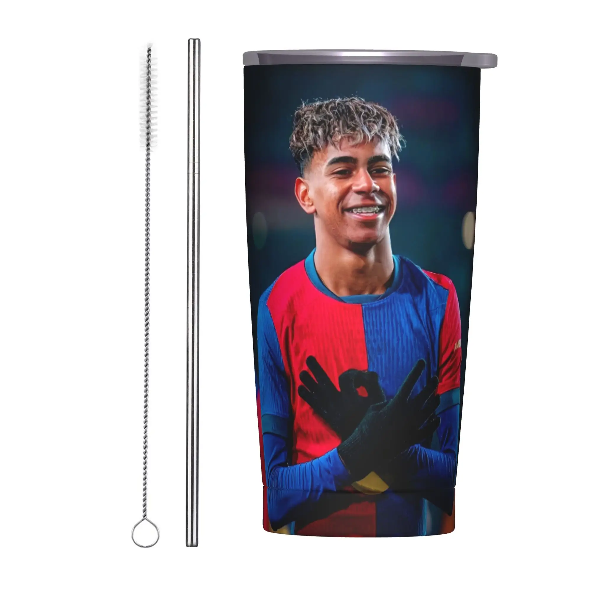 Lamine Y-Yamal Tumbler Vacuum Insulated Football Soccer Coffee Cups with Lid Straw Office Home Mug Water Bottle, 20oz