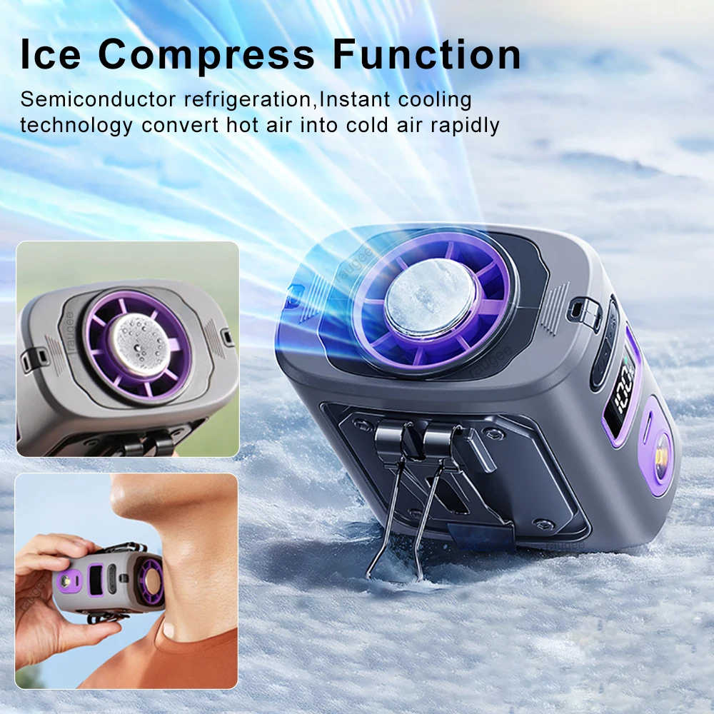 Portable Cooling Waist Fan Mini USB Neck Fan 8000mAh Outdoor Camping Fan Rechargeable Waist Clip Fan with Power Bank LED Light image 2