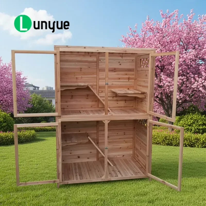 Luxury Modern Cat Cage with Door and Shelf Wood Printed Material Comfortable Indoor Outdoor Pet House Suitable for Pets