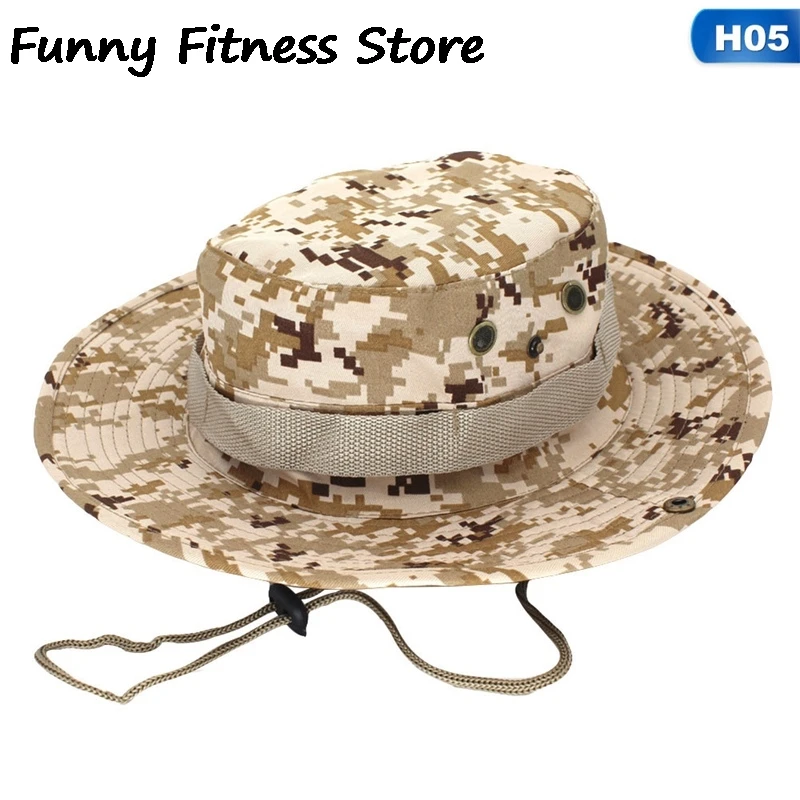 Camouflage Summer Panama Jungle Hunting Hats Men Women Outdoor Desert Hat UV Protection Large Beach Cap Climbing Fishing Caps