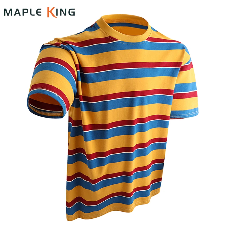 

Camiseta Hombre 2025 Rainbow Striped T-shirts Man Fashion Summer Contrast Color Short Sleeve Cotton Striped Tee Loose Streetwear