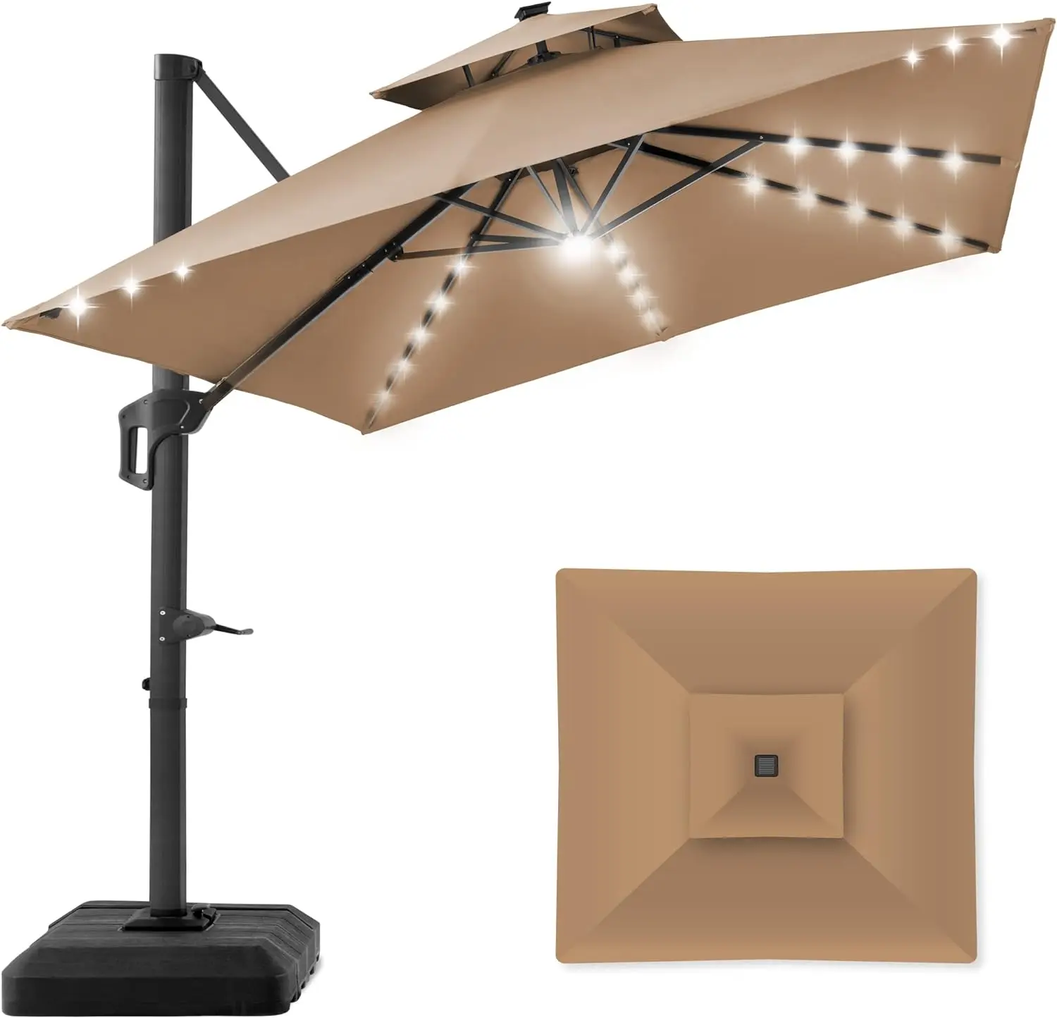 Sombrilla Cantilever para Patio con luces LED solares, parasol colgante Offset para exteriores, Patio trasero, rotación de 360