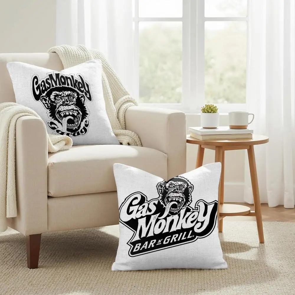 Cool Gas Monkey Garage Cushion Cover Natural Linen Organic Fabric Double-Sided Printing Sofa Home Decor Gift Pillow Case