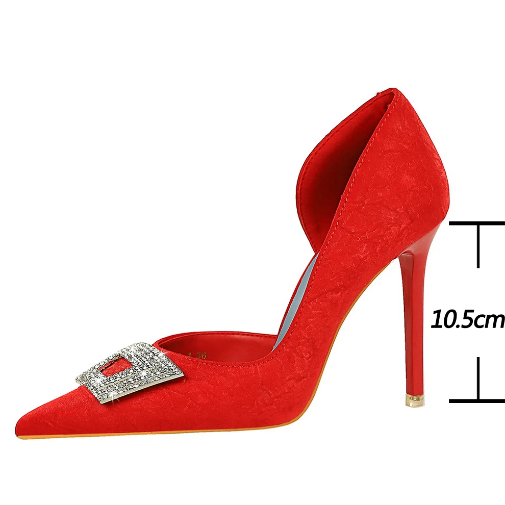 Zapatos BIGTREE, zapatos de tacón de lujo para mujer, tacones altos con diamantes de imitación de 10,5 CM, satén de seda de aguja, tacones femeninos, zapatos de fiesta sexis, zapatos de tacón para mujer