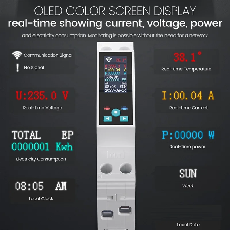 ABMF-50A Tuya WIFI Smart Switch Circuit Breaker LCD Meteran Energi Kwh Power Metering Timer Relay Remote Control Kehidupan Cerdas