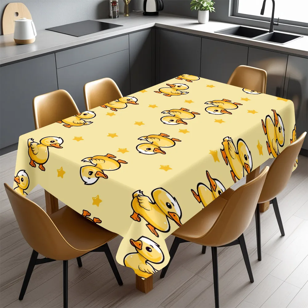 Back To School Cute Yellow Duck Rectangle Tablecloth Reusable Waterproof Table Cloth Kids Classroom Dorm Study Party Decorations
