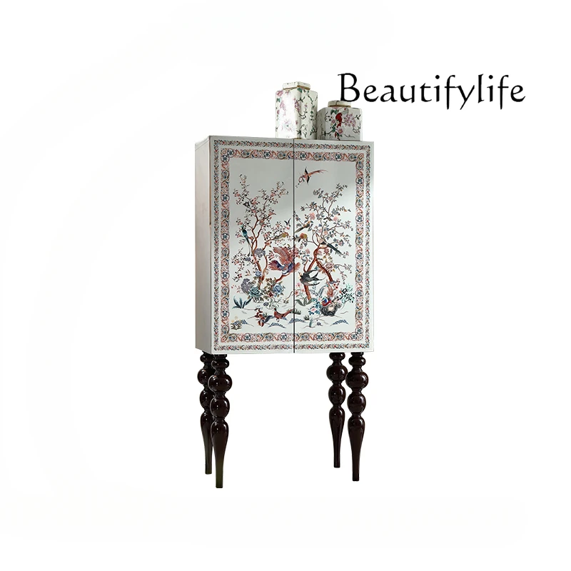 

Solid wood chest medieval multi-purpose French retro high-footed cabinet living room flower and bird entrance cabinet