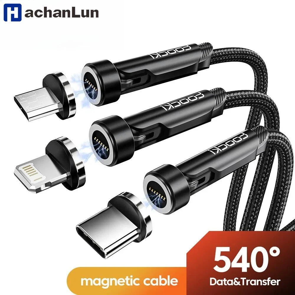 540 Rotate Magnetic USB Type C Cable For iPhone 12 X Xiaomi Fast Charger Micro USB Type-C Magnet Charging Cable Data Wire