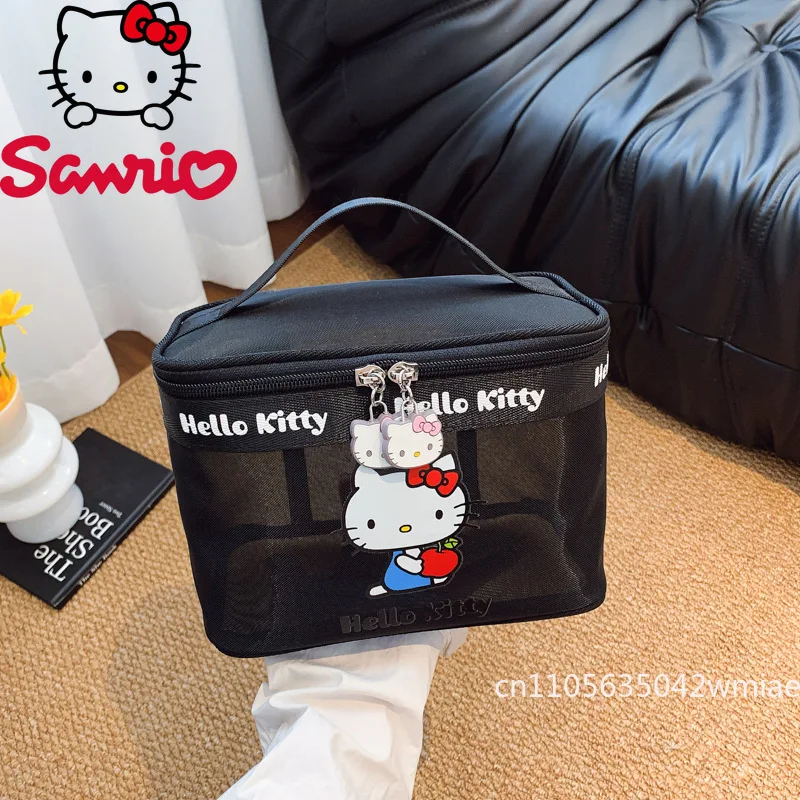 Hello Kitty New Women's Handbag Fashion High Quality Mesh Storage Bag Cartoon Cute Versatile Large Capacity Girl Makeup Bag
