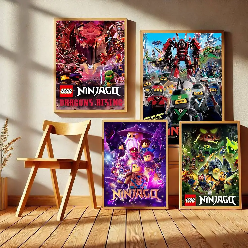 Cool Cartoon N-Ninjago Vintage Posters Sticky Retro Kraft Paper Sticker DIY Room Bar Cafe Kawaii Room Decor
