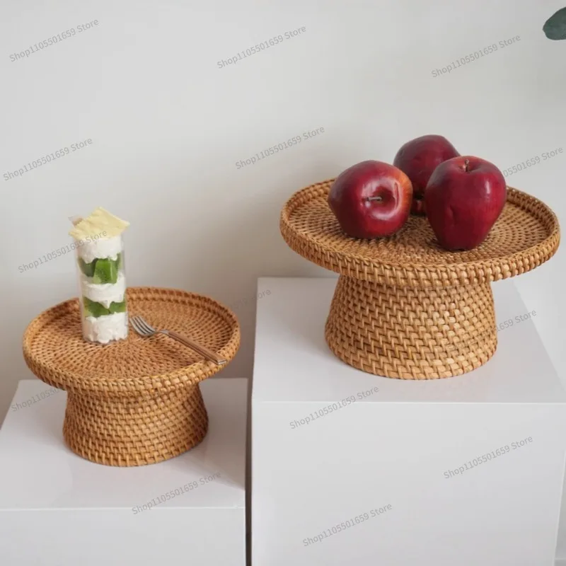 For handmade rattan coffee table storage basket, pastry plate props snack fruit plate
