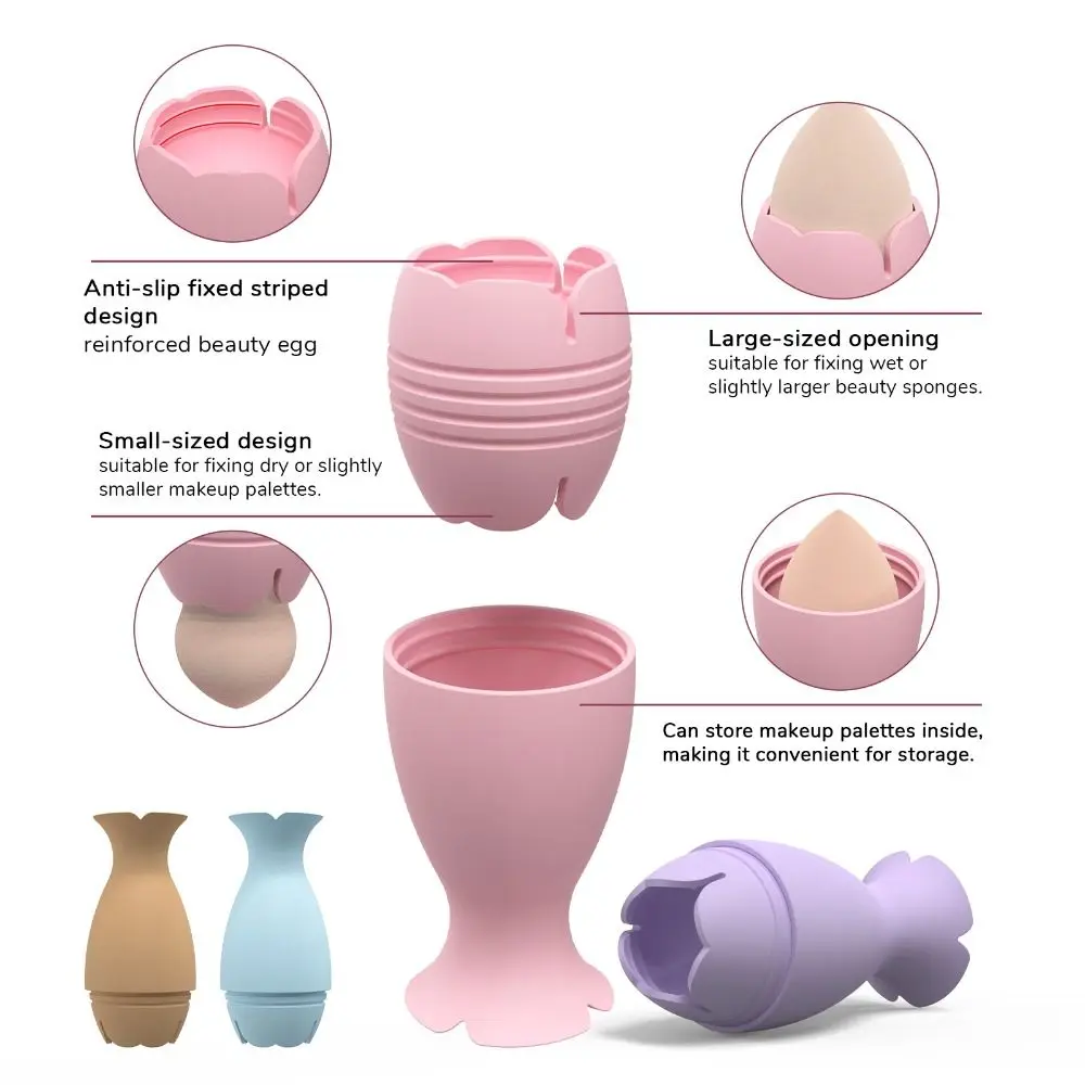 New Silicone Makeup Sponge Holder Multi-Hole Eco-Friendly Makeup Sponge Case Pink/ Blue/ Brown Beauty Eggs Storage Case Cosmetic