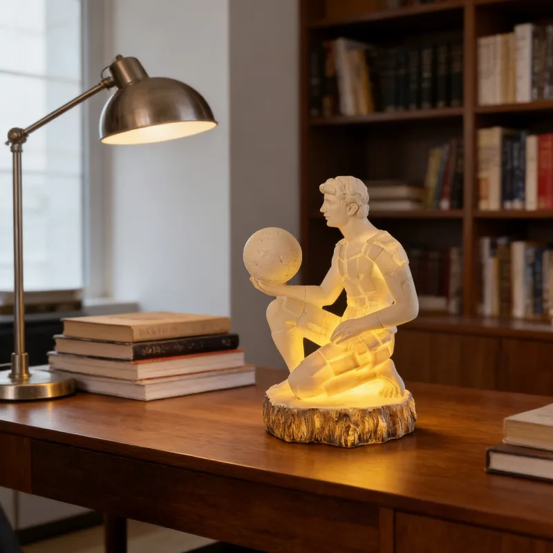 Artistic Thinker Statue Night Lamp Desktop Ornament Modern Minimalist Decorative Craft For Living Room Office Study Tabletop Hom