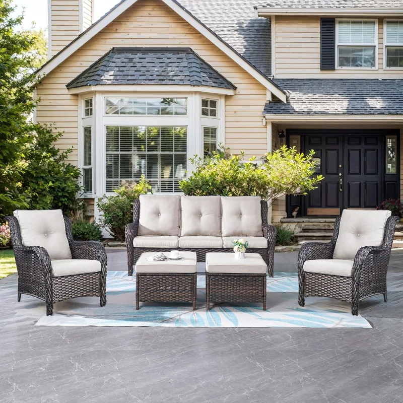 

Outdoor Wicker Furniture 5 Pieces Patio Furniture Sofa Set Patio Wicker Chairs with Ottomans Conversation Set for Porch Garden