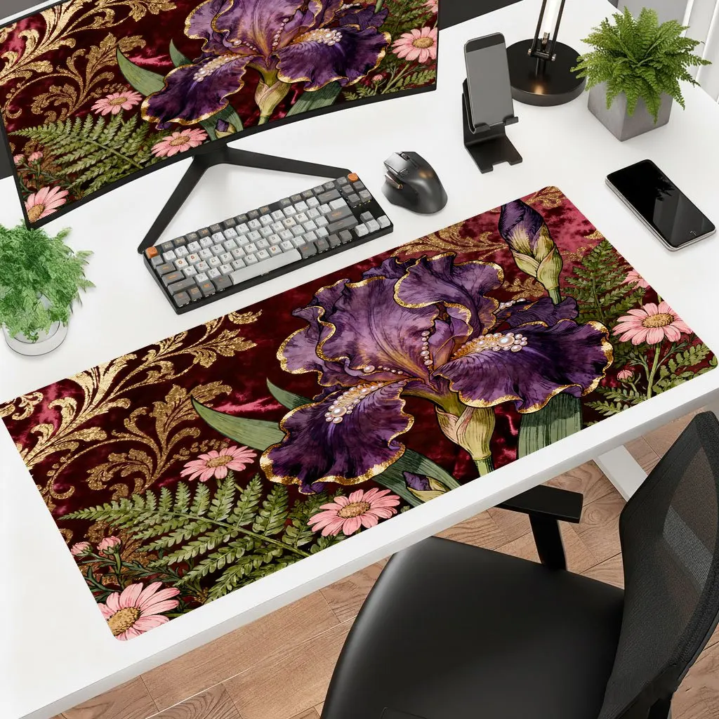 Brand Purple Floral Mouse Pad Iron Art Desk Mat Ultra HD Print Non-Slip Rubber Backing Washable Office Gaming Laptop Keyboard