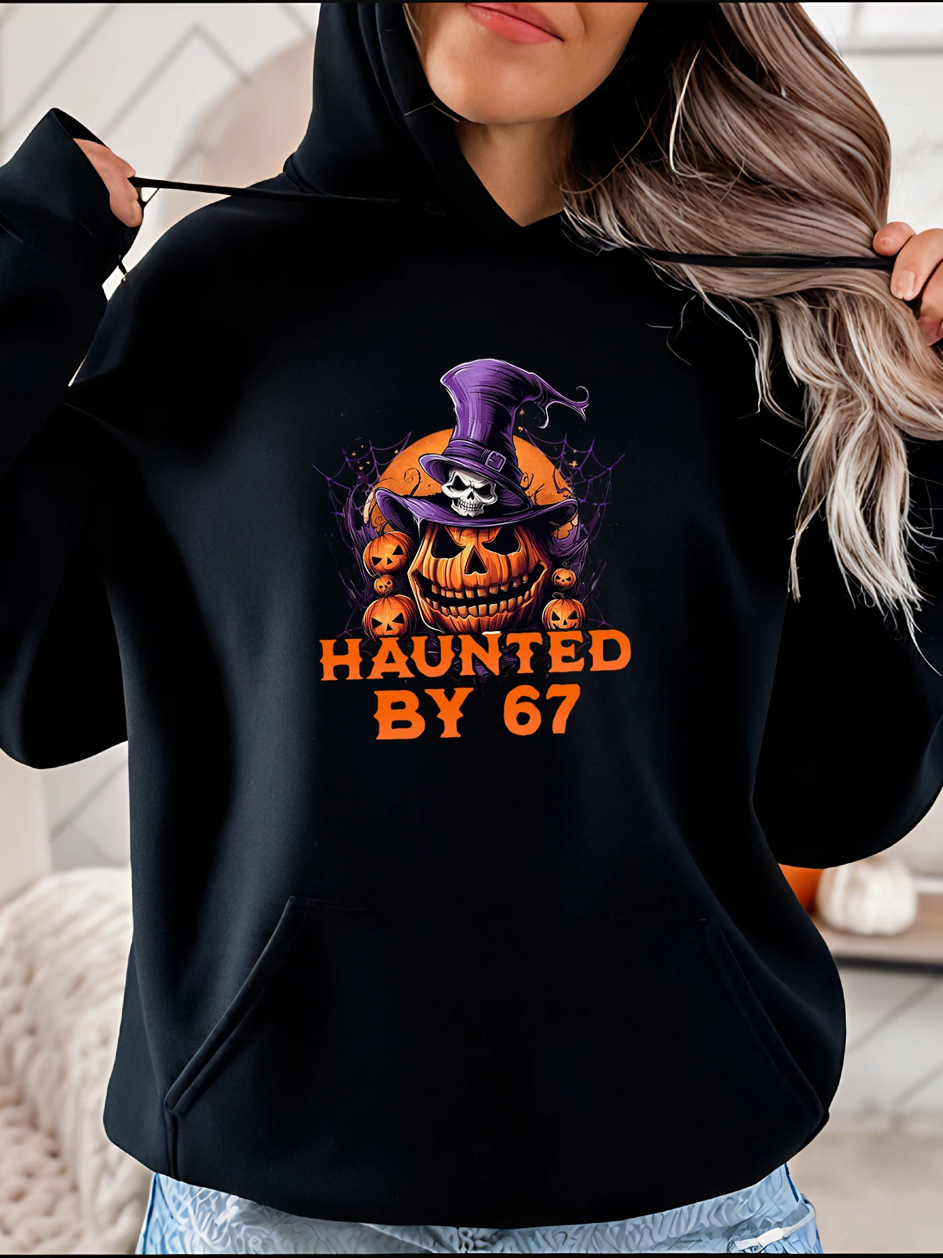 

Толстовка с капюшоном на Хэллоуин, шляпа ведьмы с принтом тыквы, женская повседневная толстовка с привидениями 67, дизайнерская осенняя сезонная одежда для женщин