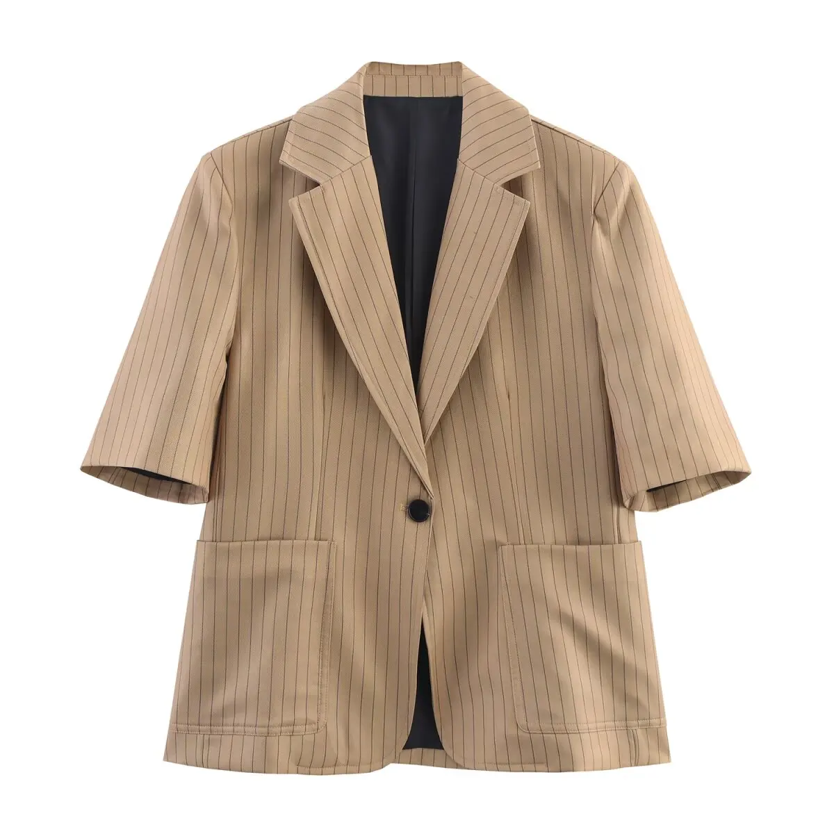 

2025 new women's clothing European and American style striped linen blended version is slim and comfortable suit jacket