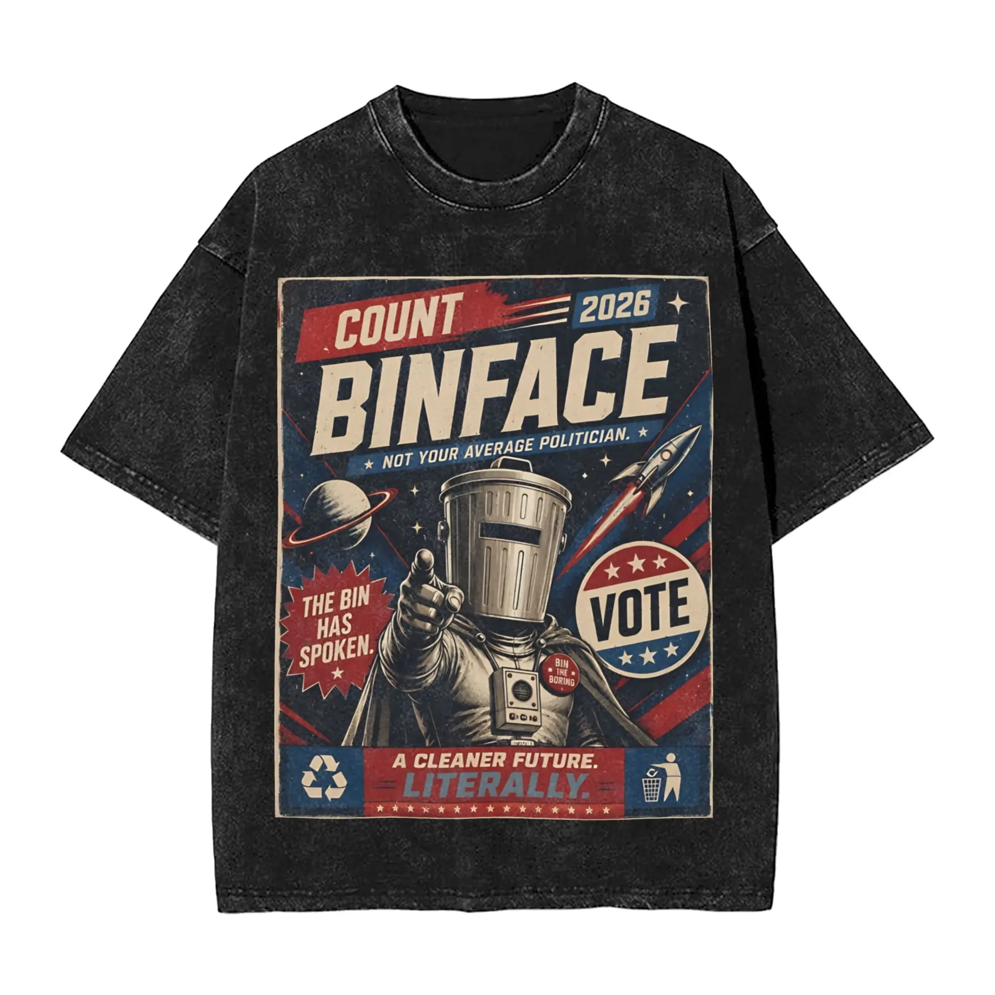 Count Binface Vote Poster T Shirt Men's  Cotton Fun T-Shirts Crew Neck  Tees Short Sleeve Clothes Gift Idea