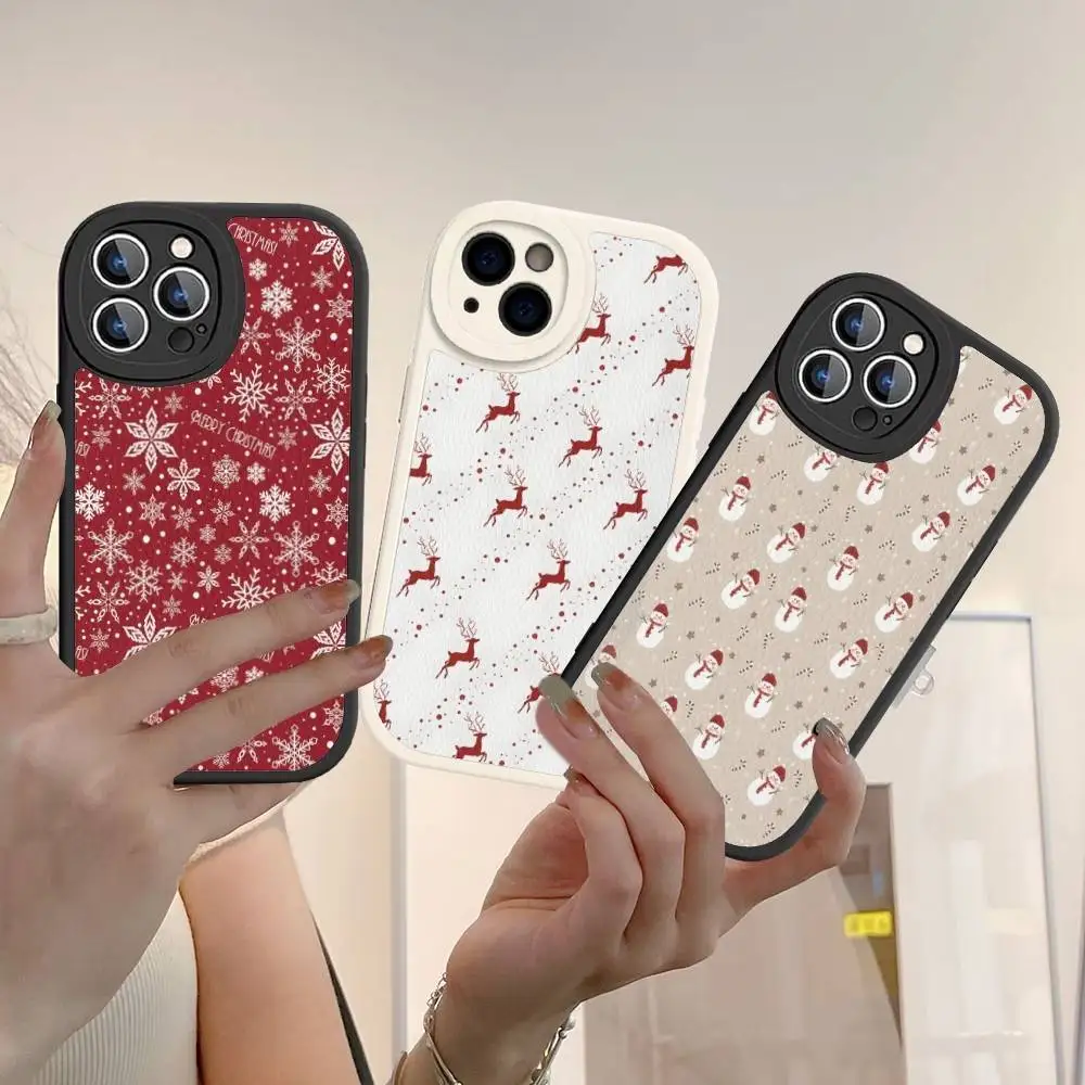 

Christmas Pattern Phone Case Hard Leather For iPhone 16 15 14 13 12 Mini 11 14 Pro Max Xs X Xr 7 8 Plus Fundas