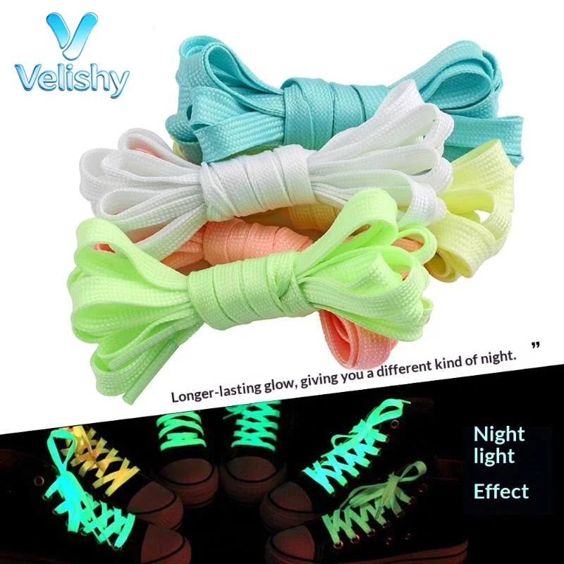 Luminous Glow In The Dark Shoelaces 120cm Fluorescent Flat Shoelaces Cool Colorful Shoe Laces For Sneakers Canvas Shoes