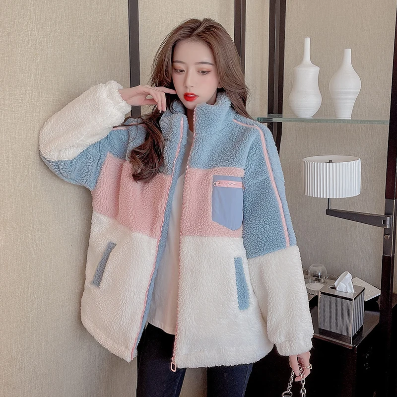 

Новинка 2023, зимняя пушистая куртка, женские теплые свободные пальто, подходящие ко всему меховая шерстяная японская Милая Толстая Женская одежда, одежда с длинным рукавом Y2k