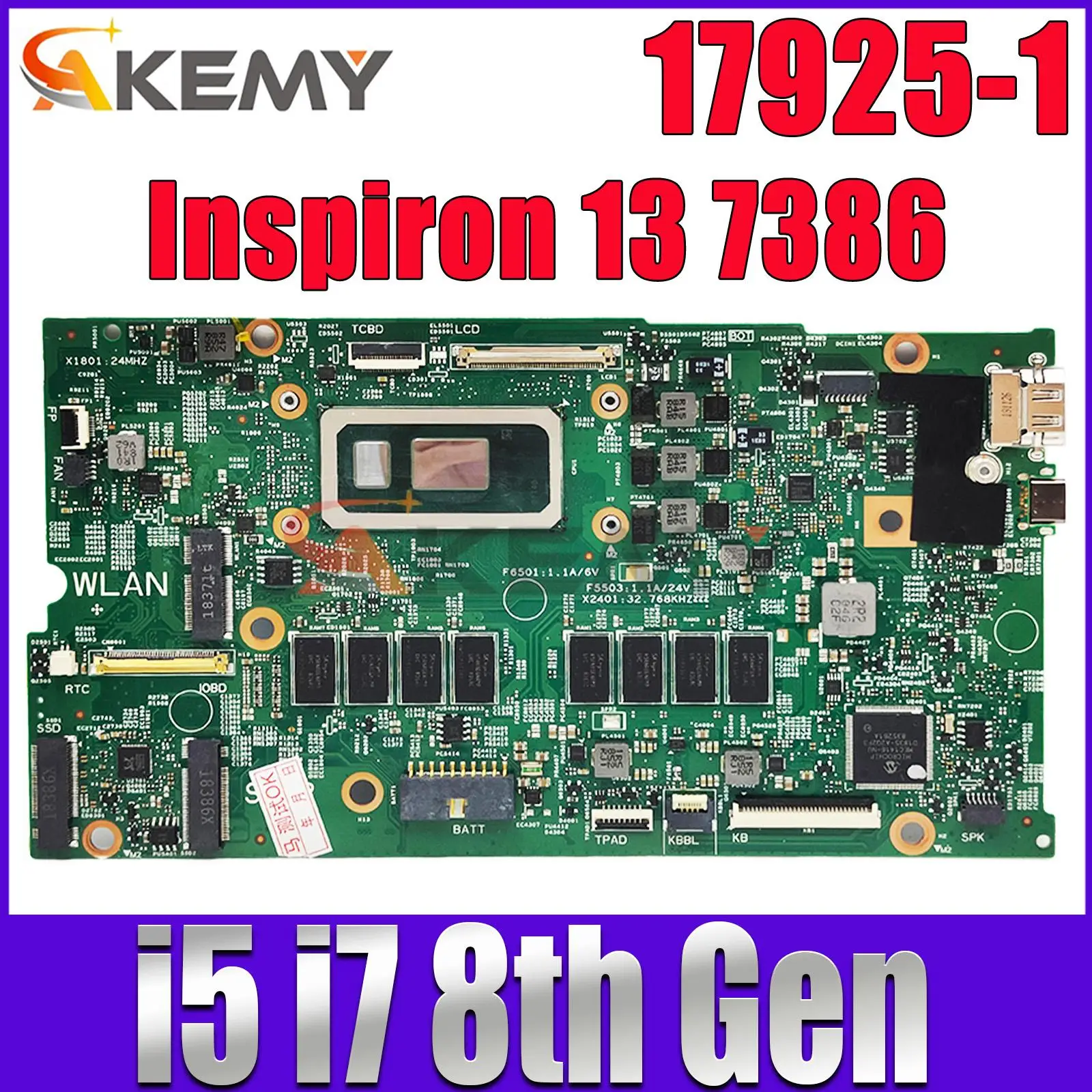 

17925-1 For DELL Inspiron 13 7386 Laptop Motherboard With I5-8265U I7-8565U CPU 8G RAM Mainboard CN-02CF17 CN-0NDK8H CN-0V86CW