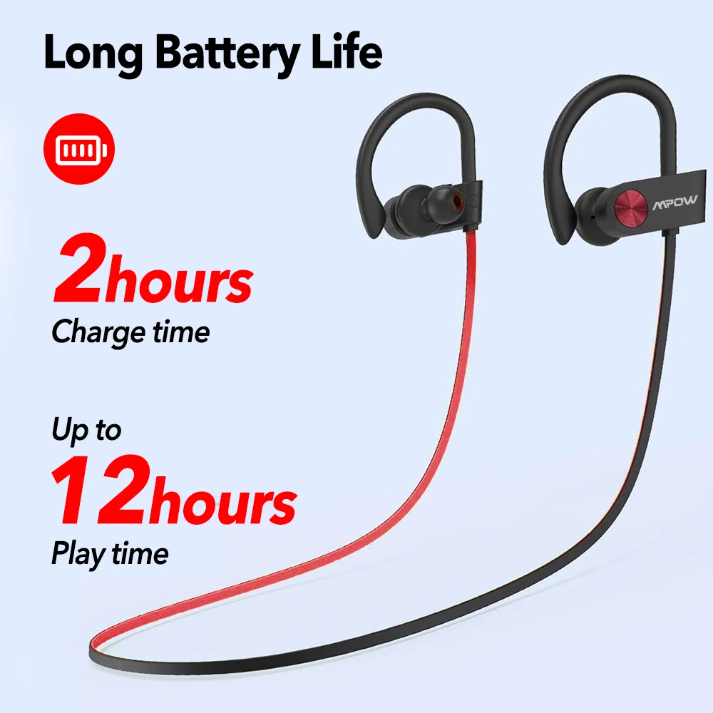 Mpow Flame Bluetooth 5.3 Earphone Sports Headsets HiFi Stereo Headphones IPX7 Waterproof Noise Cancelling Headsets with Mic Case