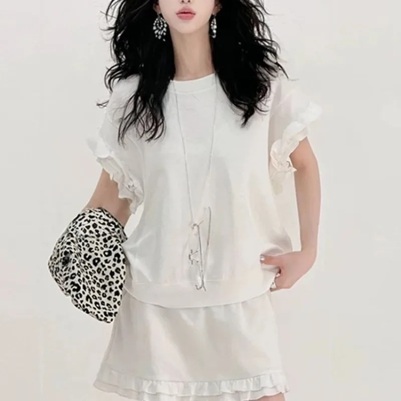 2026 Summer Foreign Style Age-Reducing Top Chic Fungus Edge Design Skirt Fashion Temperament Commuter Versatile Suit Women Sets