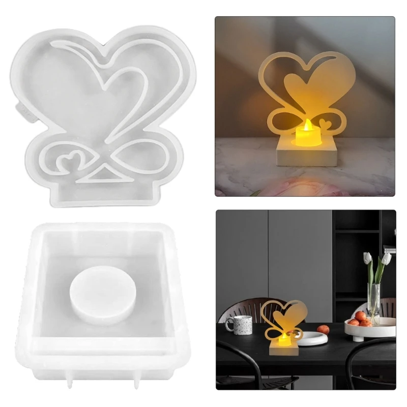 

Heart Shaped Candlestick Mold Silicone Holder Mould Easy to Demold Decoration Moulds Gypsum Home Ornaments