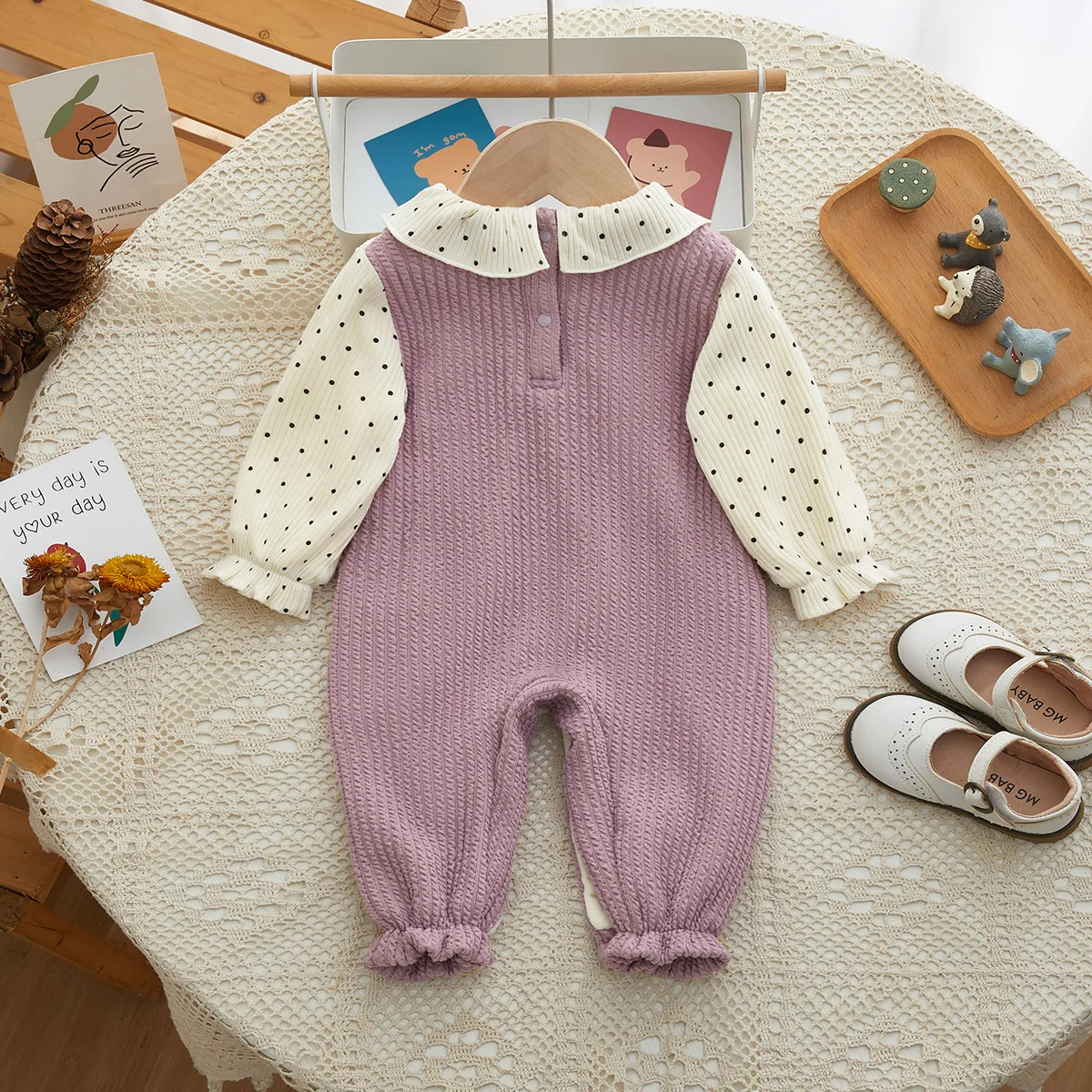 autumn and winter velvet girl clothes embroidered puppy baby romper fake two newborn clothes