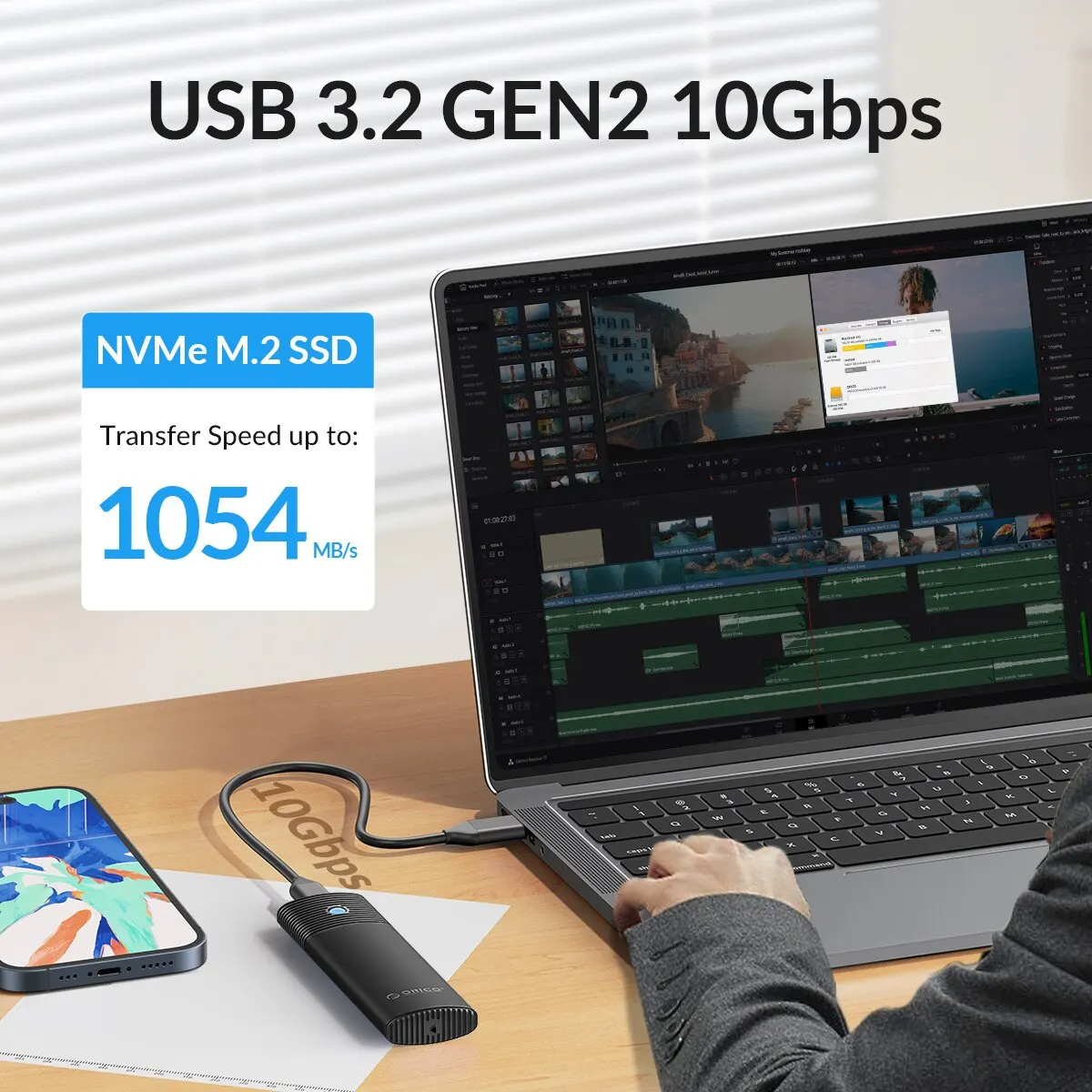 ORICO M2 NVMe SSD Enclosure 5/10Gbps PCIe SSD Box for M.2 NVMe NGFF SATA SSD Disk Tool Free M.2 SSD Case Built-in Cooling Vest