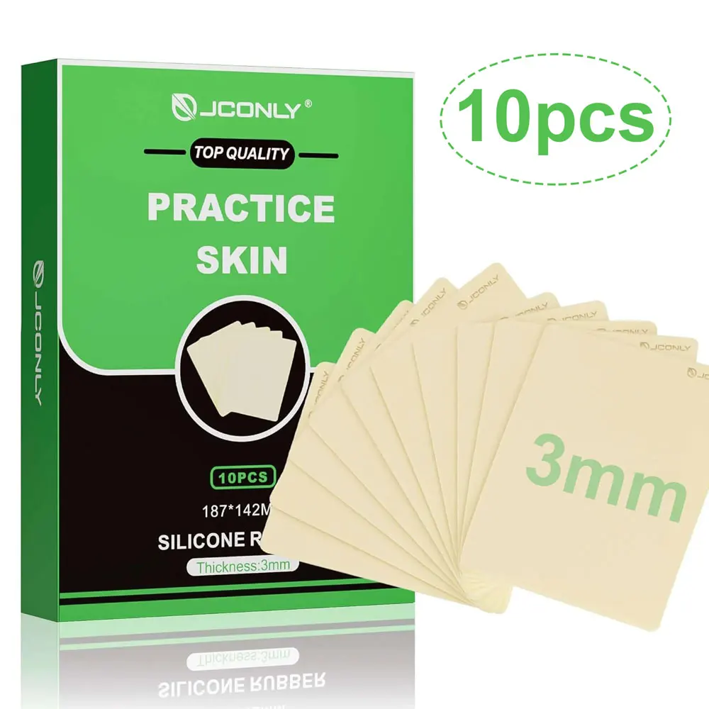 10pcs JCONLY Tattoo Practice Skin 3mm Silicone Tattoo Fake Skin Double-Side Real Skin Touch for Tattoo Artist Tattoo Accessories