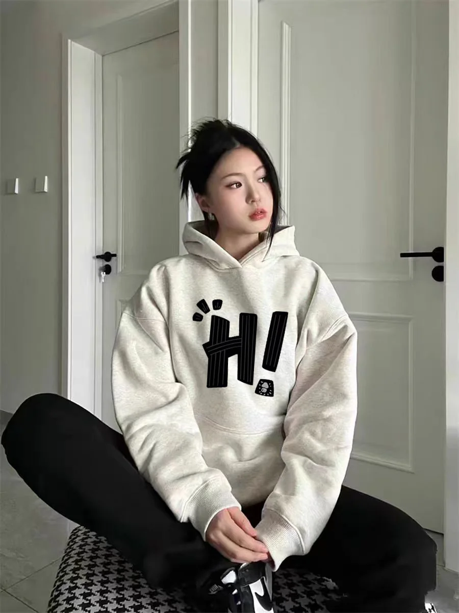 الأمريكية الرجعية أفخم هوديس المرأة خريف شتاء 2025New موضة الشارع البلوز فضفاض بلوزة غير رسمية Y2K ملابس السيدات