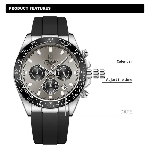 Imagen 2 del producto NAVIFORCE, reloj de lujo para hombre, reloj de cuarzo deportivo resistente al agua, correa de silicona, cronógrafo, relojes de pulsera luminosos, reloj Masculino