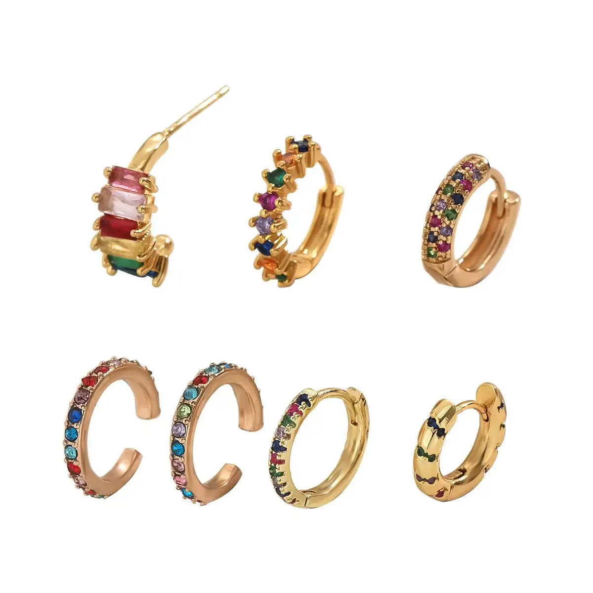 7 teile/satz Mode Mehrfarbige Stud Ohrringe Für Frauen Zirkon Ohr Manschetten Ohne Piercing Ohrringe Schmuck Geschenk – Detail 3