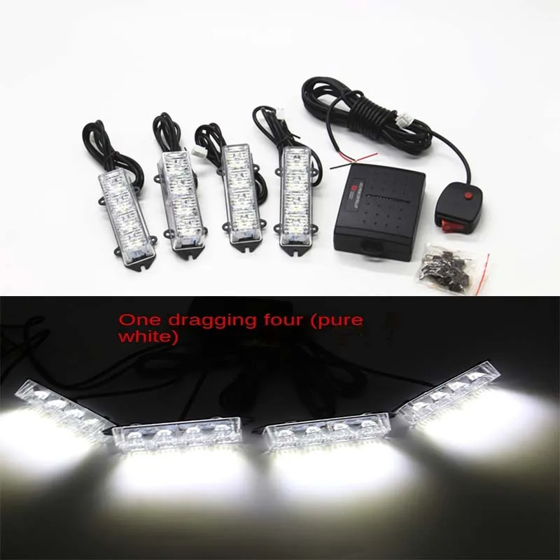 

4 IN 1 LED Strobe Police Lights For Car Emergency Grill Warning Lamp 12V SUV Motorcycle Fireman Ambulance Flasher Fso Flashlight