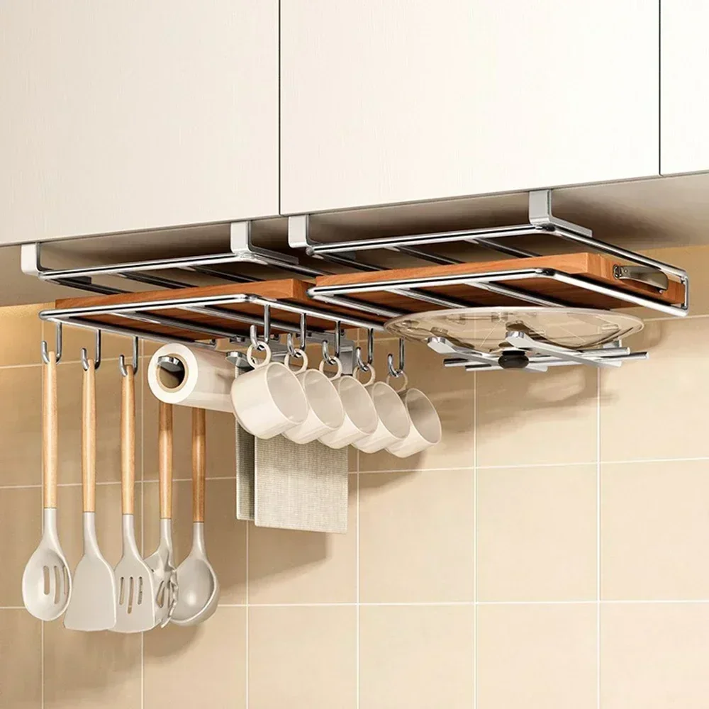 

Stainless Steel Covers Hanging Kitchen Racks with Hook Cutting Board Storage Under Cupboard Cabinet Paper Towel Racks Pot Holder