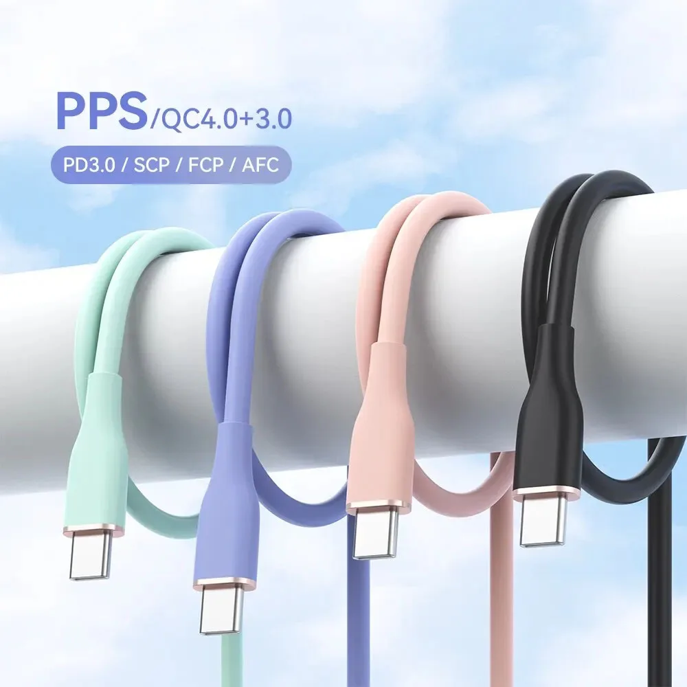 65W PD Fast Charging USB‑C to USB‑C Silicone Cable Soft Liquid‑Silica Gel Type‑C Charger Wire  Data Sync 1.2M Multi‑Color