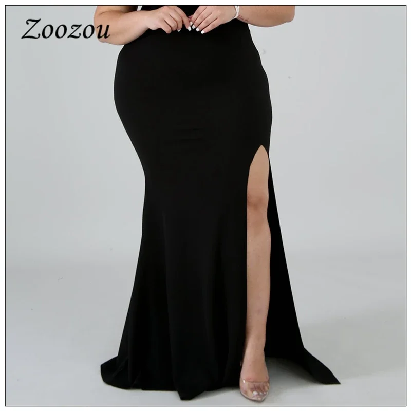 Strona otwarta Prom formalna strona Maxi sukienka dla kobiet Plus rozmiar 4XL eleganckie sukienki z odkrytymi ramionami letnia czarna sukienka z