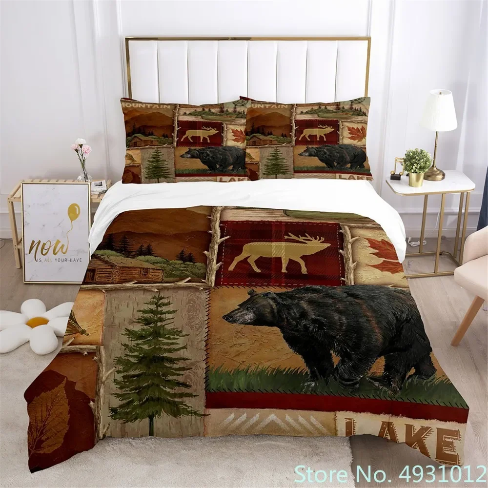 

Cozy Bedding Set with Big Animal Black Bear Sika Deer 3D Duvet Cover for Child Kids Teens Adult Home Textile Quilt Cover